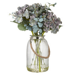 Peony Hydrangea and Eucalyptus in Grey Lantern Vase